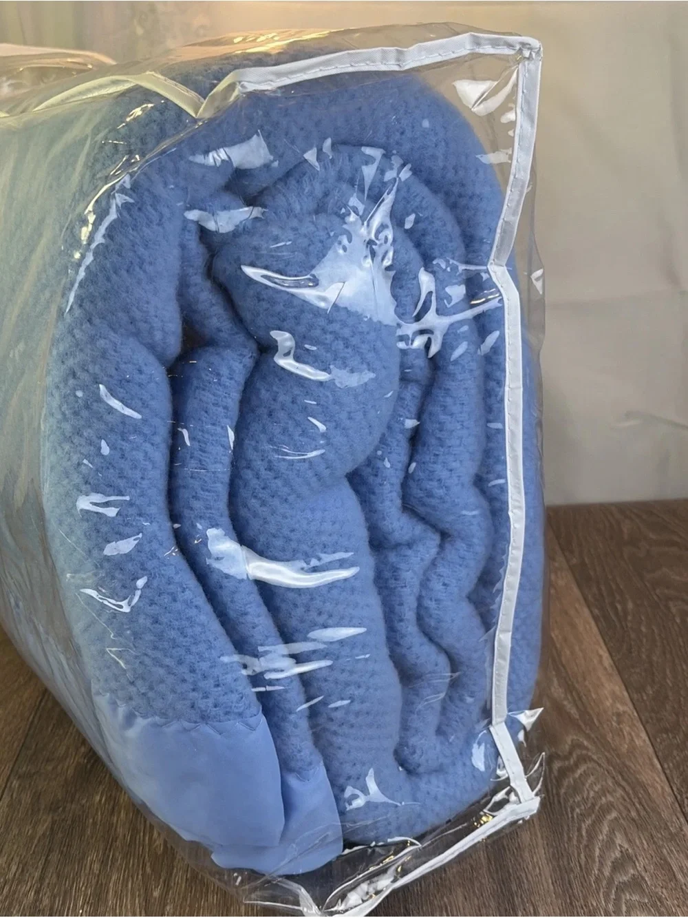 Faribo Acrylic Loom Thermal Weave Blanket Blue, Four Seasons Full, Satin Trim
